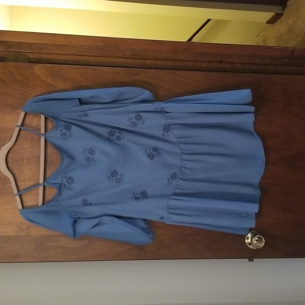 Xiliration, Blue, Off Shoulder with spaghetti straps, wear with leggings,tights